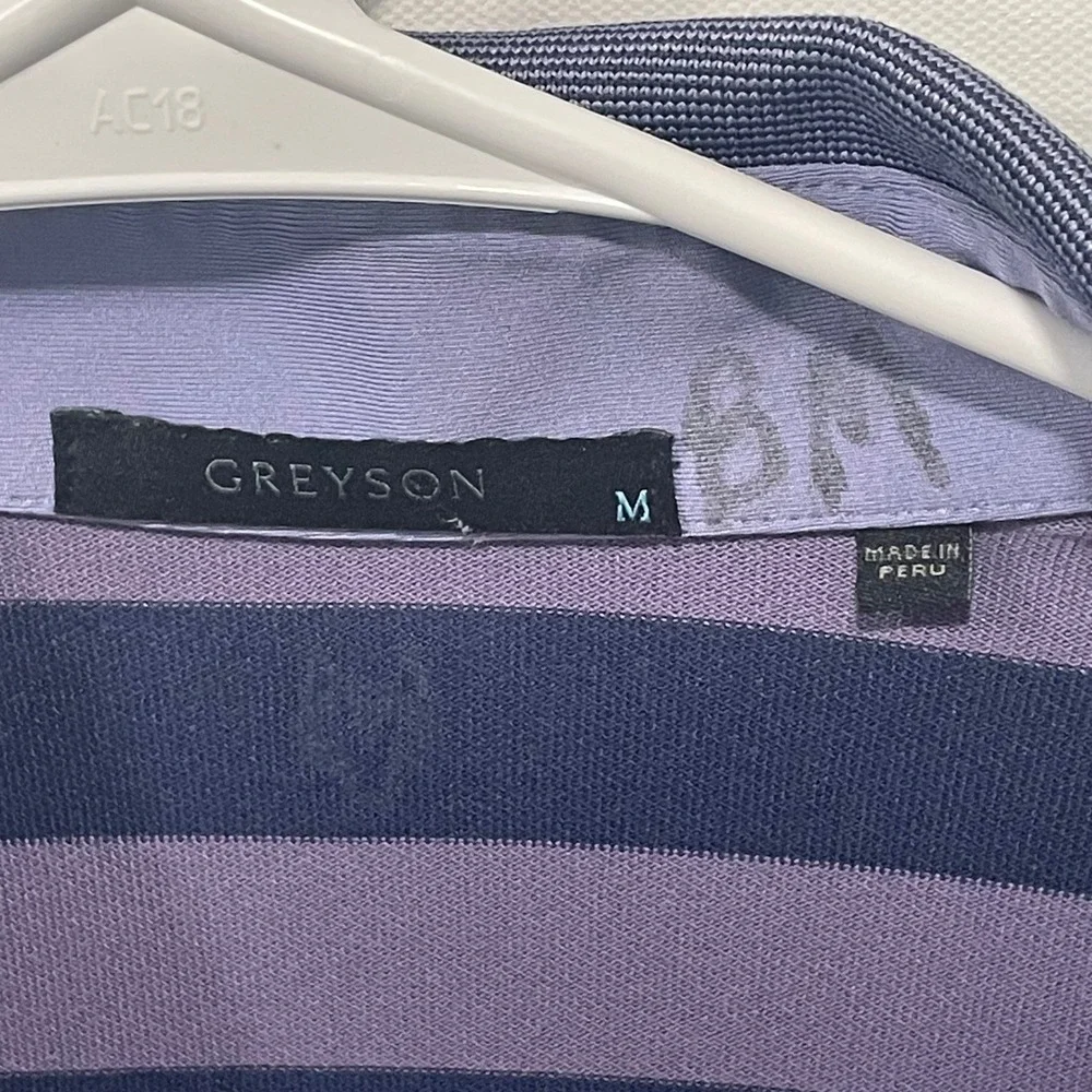 GREYSON Men's Striped Polo Shirt Lavender Navy Blue Size M Golf Casual - Picture 2 of 6